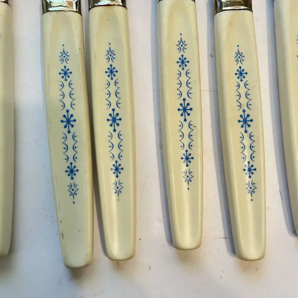 Caravelle Regent Sheffield 10 Pc Knives Blue Snowflake Starburst Pattern
